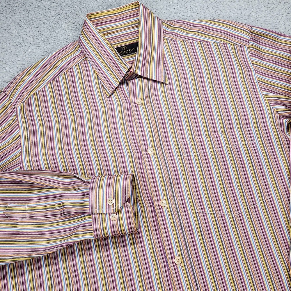 Bugatchi Shirt Mens Medium Multicolor Stripe Long Sleeve Button Up Cotton Casual